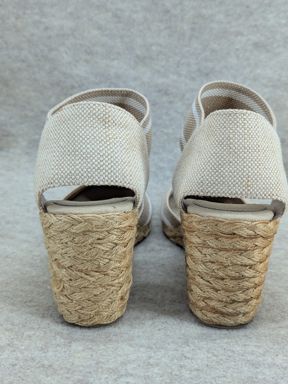 Chaps Espadrilles Wedges Canvas Ankle Strap Boho Preppy Sz 9 Beige Classic - Picture 4 of 13